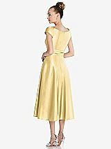 Rear View Thumbnail - Buttercup Cap Sleeve Faux Wrap Satin Midi Dress with Pockets