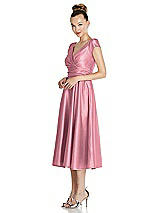 Side View Thumbnail - Carnation Cap Sleeve Faux Wrap Satin Midi Dress with Pockets