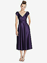 Front View Thumbnail - Concord Cap Sleeve Faux Wrap Satin Midi Dress with Pockets