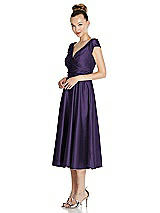 Side View Thumbnail - Concord Cap Sleeve Faux Wrap Satin Midi Dress with Pockets