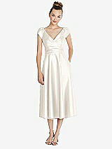 Front View Thumbnail - Ivory Cap Sleeve Faux Wrap Satin Midi Dress with Pockets