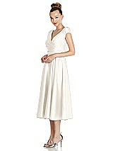Side View Thumbnail - Ivory Cap Sleeve Faux Wrap Satin Midi Dress with Pockets