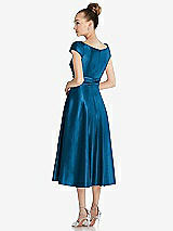 Rear View Thumbnail - Ocean Blue Cap Sleeve Faux Wrap Satin Midi Dress with Pockets