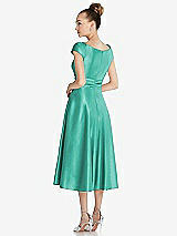 Rear View Thumbnail - Pantone Turquoise Cap Sleeve Faux Wrap Satin Midi Dress with Pockets