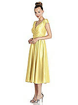 Side View Thumbnail - Sunflower Cap Sleeve Faux Wrap Satin Midi Dress with Pockets