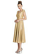 Side View Thumbnail - Venetian Gold Cap Sleeve Faux Wrap Satin Midi Dress with Pockets
