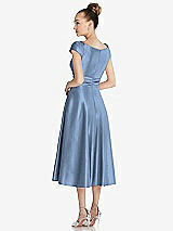 Rear View Thumbnail - Windsor Blue Cap Sleeve Faux Wrap Satin Midi Dress with Pockets