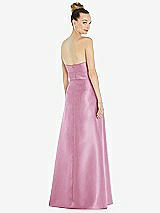Rear View Thumbnail - Powder Pink Basque-Neck Strapless Satin Gown with Mini Sash