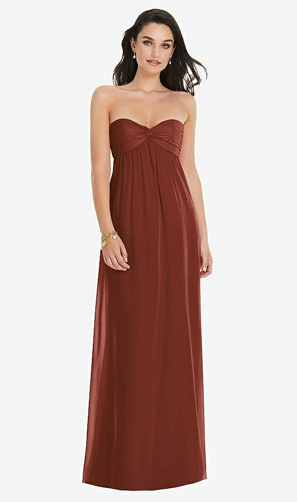Front View - Auburn Moon Twist Shirred Strapless Empire Waist Gown with Optional Straps