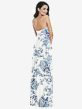 Rear View Thumbnail - Cottage Rose Dusk Blue Twist Shirred Strapless Empire Waist Gown with Optional Straps