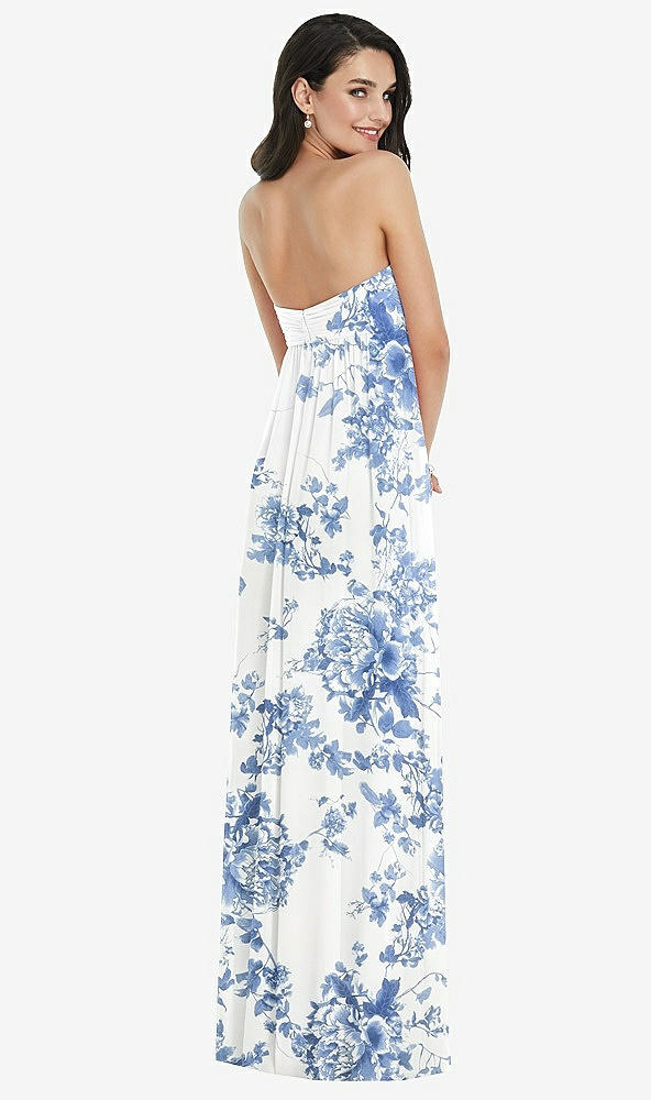 Back View - Cottage Rose Dusk Blue Twist Shirred Strapless Empire Waist Gown with Optional Straps