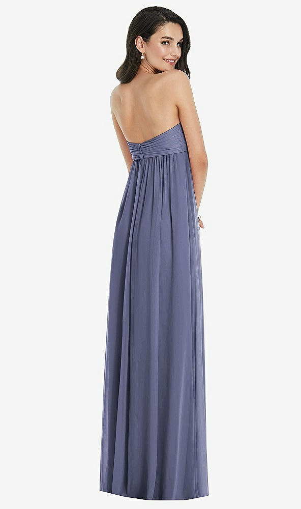 Back View - French Blue Twist Shirred Strapless Empire Waist Gown with Optional Straps