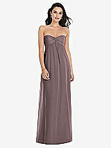 Front View Thumbnail - French Truffle Twist Shirred Strapless Empire Waist Gown with Optional Straps