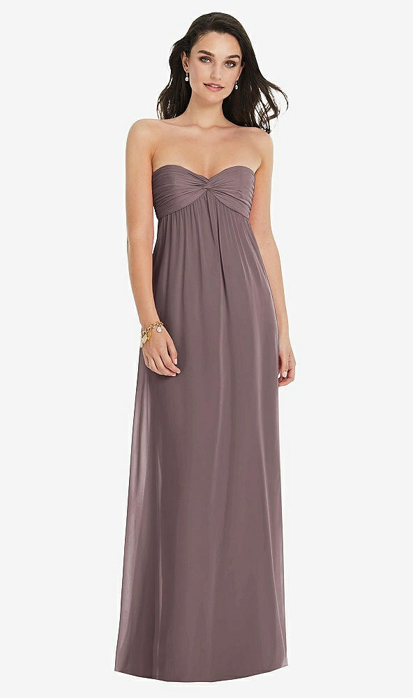 Front View - French Truffle Twist Shirred Strapless Empire Waist Gown with Optional Straps