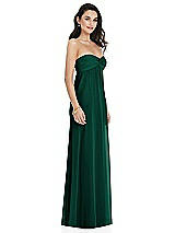 Side View Thumbnail - Hunter Green Twist Shirred Strapless Empire Waist Gown with Optional Straps