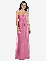 Front View Thumbnail - Orchid Pink Twist Shirred Strapless Empire Waist Gown with Optional Straps