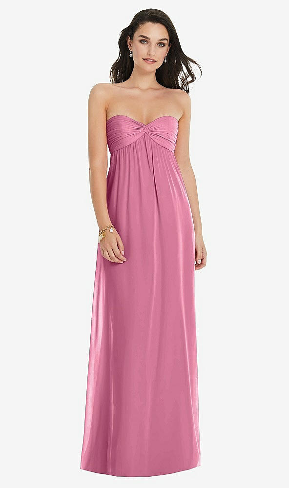 Front View - Orchid Pink Twist Shirred Strapless Empire Waist Gown with Optional Straps