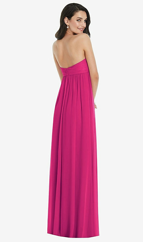 Back View - Think Pink Twist Shirred Strapless Empire Waist Gown with Optional Straps
