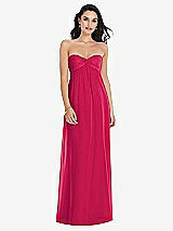 Front View Thumbnail - Vivid Pink Twist Shirred Strapless Empire Waist Gown with Optional Straps