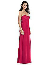 Side View Thumbnail - Vivid Pink Twist Shirred Strapless Empire Waist Gown with Optional Straps