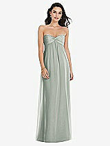 Front View Thumbnail - Willow Green Twist Shirred Strapless Empire Waist Gown with Optional Straps