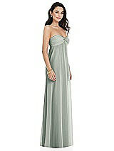 Side View Thumbnail - Willow Green Twist Shirred Strapless Empire Waist Gown with Optional Straps