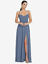 Front View Thumbnail - Larkspur Blue Adjustable Strap Wrap Bodice Maxi Dress with Front Slit 
