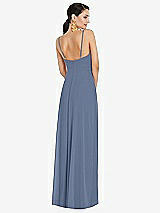 Rear View Thumbnail - Larkspur Blue Adjustable Strap Wrap Bodice Maxi Dress with Front Slit 