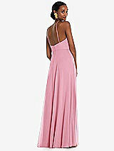 Rear View Thumbnail - Peony Pink Diamond Halter Maxi Dress with Adjustable Straps