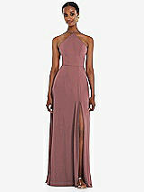 Front View Thumbnail - Rosewood Diamond Halter Maxi Dress with Adjustable Straps