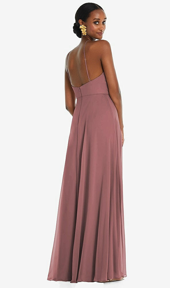 Back View - Rosewood Diamond Halter Maxi Dress with Adjustable Straps