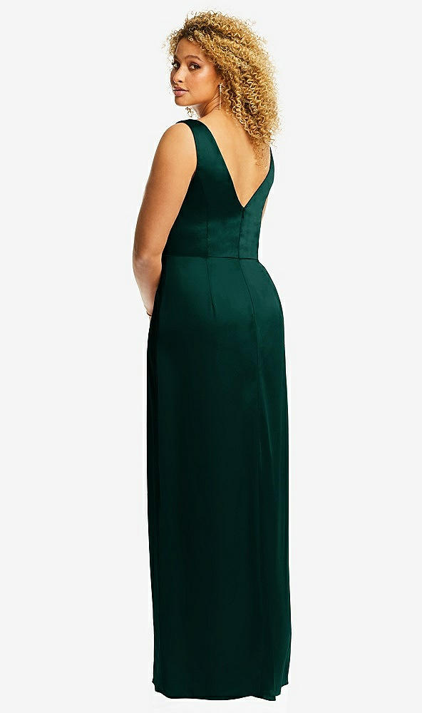 Back View - Evergreen Faux Wrap Whisper Satin Maxi Dress with Draped Tulip Skirt