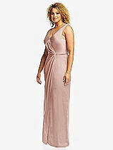 Side View Thumbnail - Toasted Sugar Faux Wrap Whisper Satin Maxi Dress with Draped Tulip Skirt