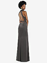 Front View Thumbnail - Caviar Gray High Neck Backless Maxi Dress with Slim Belt