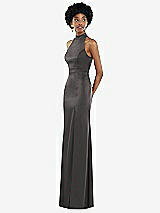 Side View Thumbnail - Caviar Gray High Neck Backless Maxi Dress with Slim Belt