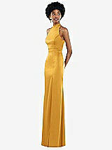 Side View Thumbnail - NYC Yellow High Neck Backless Maxi Dress with Slim Belt