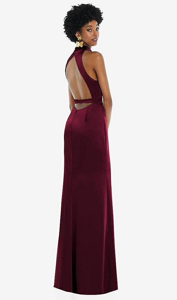 Front View - Cabernet High Neck Backless Maxi Dress with Slim Belt