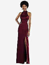 Rear View Thumbnail - Cabernet High Neck Backless Maxi Dress with Slim Belt