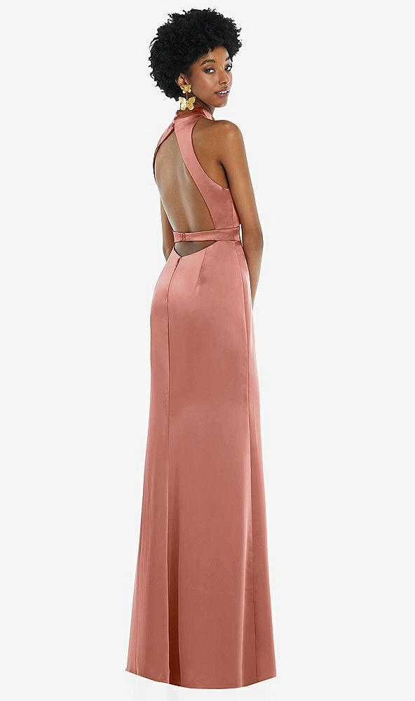 Front View - Desert Rose High Neck Backless Maxi Dress with Slim Belt