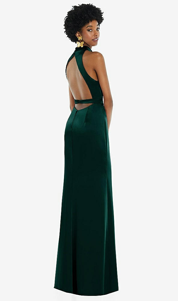 Front View - Evergreen High Neck Backless Maxi Dress with Slim Belt