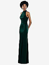 Side View Thumbnail - Evergreen High Neck Backless Maxi Dress with Slim Belt
