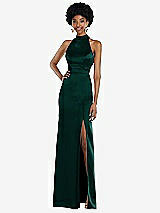Rear View Thumbnail - Evergreen High Neck Backless Maxi Dress with Slim Belt