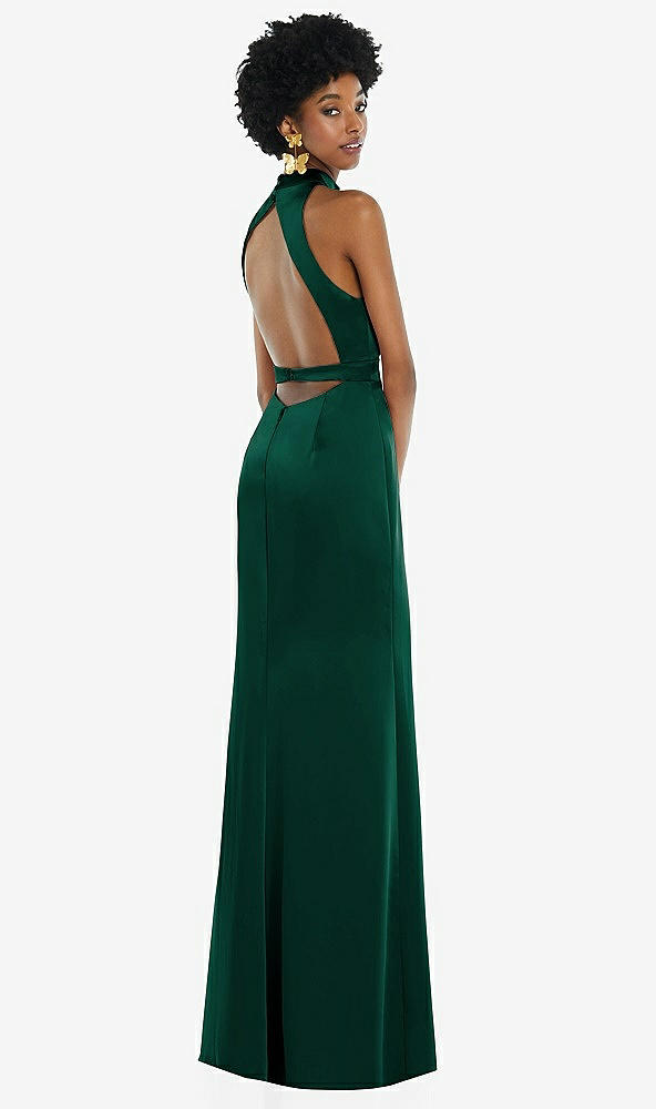 Front View - Hunter Green High Neck Backless Maxi Dress with Slim Belt