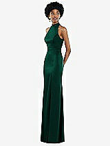 Side View Thumbnail - Hunter Green High Neck Backless Maxi Dress with Slim Belt