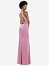 Front View Thumbnail - Powder Pink High Neck Backless Maxi Dress with Slim Belt