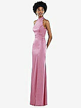 Side View Thumbnail - Powder Pink High Neck Backless Maxi Dress with Slim Belt