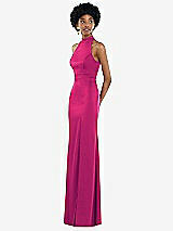 Side View Thumbnail - Think Pink High Neck Backless Maxi Dress with Slim Belt