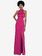 Rear View Thumbnail - Think Pink High Neck Backless Maxi Dress with Slim Belt