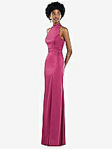 Side View Thumbnail - Tea Rose High Neck Backless Maxi Dress with Slim Belt