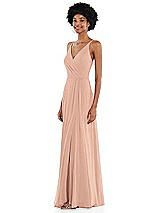 Side View Thumbnail - Pale Peach Faux Wrap Criss Cross Back Maxi Dress with Adjustable Straps